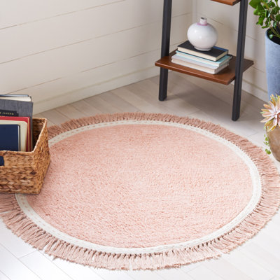 Hardrigg Handwoven Cotton Area Rug in Pink/Ivory