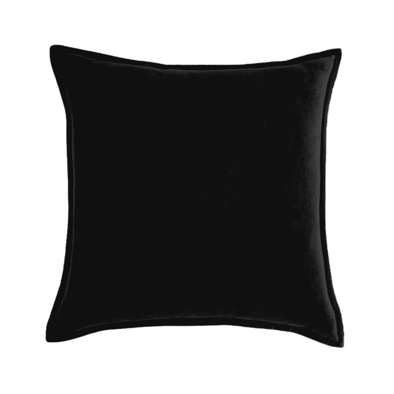 Black Set of 2 Velvet Solid Colors Decorative Throw Pillows size  20"x20" with 580g each inserts, Black, 20"H x 20"W
