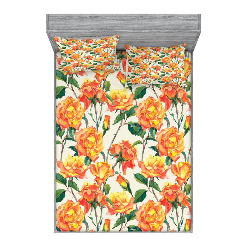 Microfiber Floral Sheet Set, Queen Sheet Set + Fitted Sheet + 2 Pillowcases