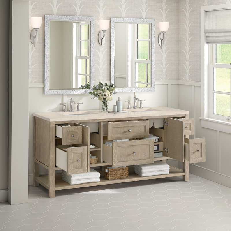 Breckenridge 72'' W Double Vanity, Whitewashed Oak, 8" Widespread, Siberian