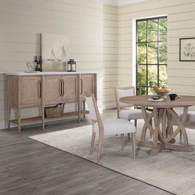 Ensemble de salle à manger en bois massif + panneau de fibres à densité moyenne 6 pièces sable - table extensible avec plateau tournant