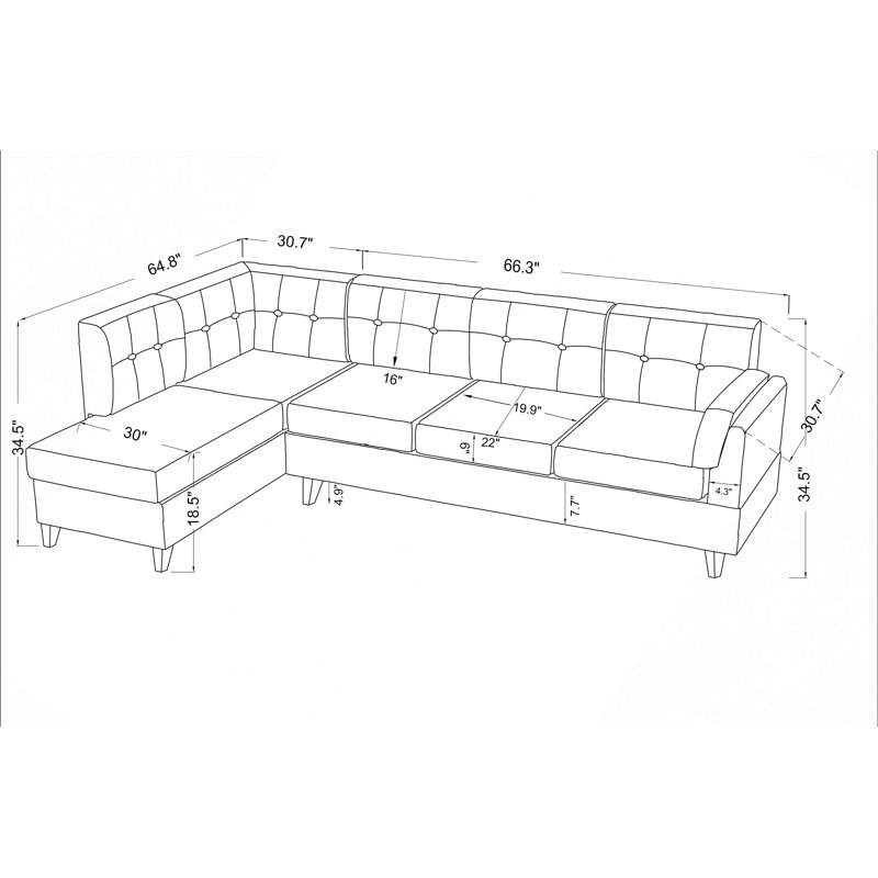 Canapé modulaire, canapé modulaire moderne en lin gris de 97 po, Gris foncé