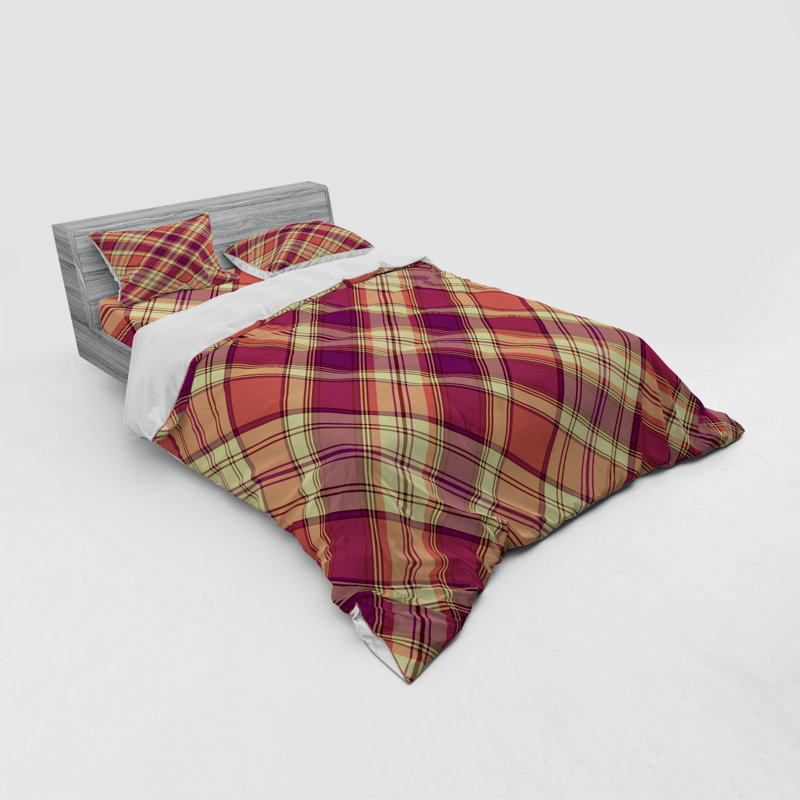Farmhouse / Country Polyester Plaid Duvet Cover, Queen Duvet Cover + 3 Additional Pieces