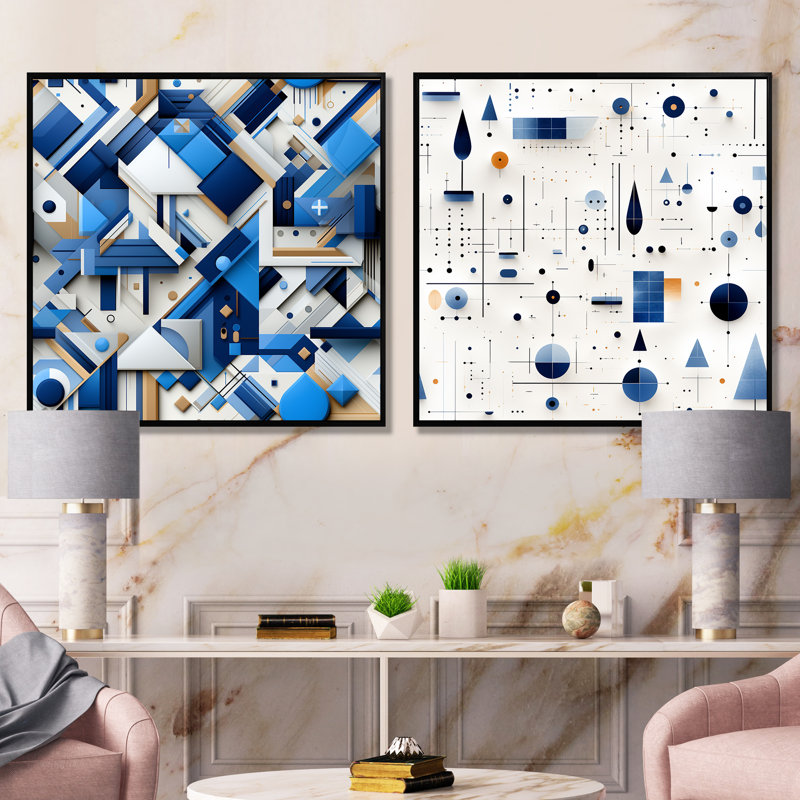 Ensemble de salon Cozma - Abstract Shapes, Cadre noir, H 36 po x l 73 po x P 1,5 po