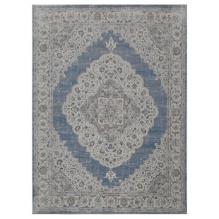 Oriental Machine Made Blue / Cream Area Rug