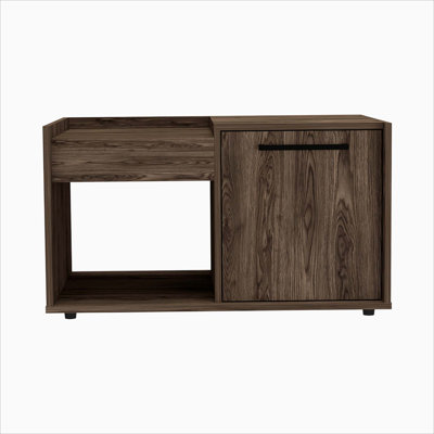 Ambar Coffee Table, One Open Shelf, Single Door Cabinet, Dark Walnut by Millwood Pines