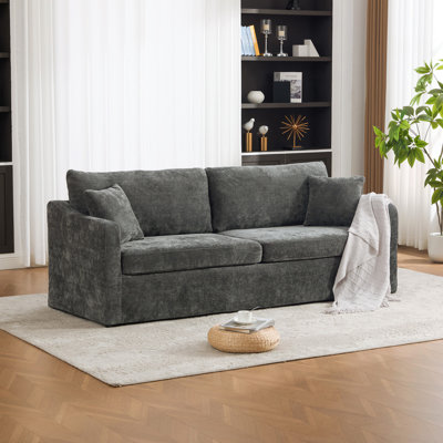 Chenivelle 86.61" Modern Chenille Upholstered Sofa with Pillows