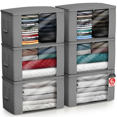 Organisateurs de sacs de rangement pliables Sorbus, grande fenêtre transparente et poignées de transport, pour vêtements, couvertures, placards, chambres à coucher et plus encore (paquet de 6, gris)