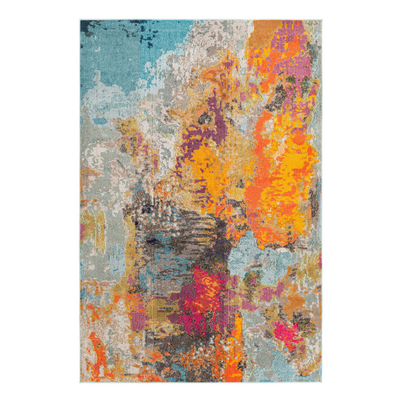 Washable Abstract Indoor Rug, Rectangle 6' x 9'