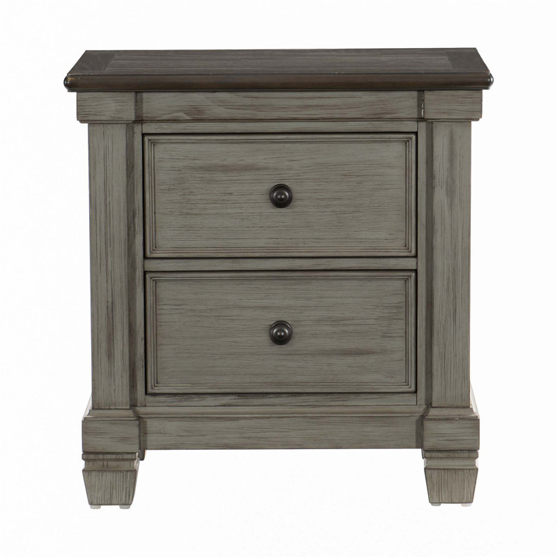 Table de chevet 2 tiroirs Transitional-Rustic, Gris antique