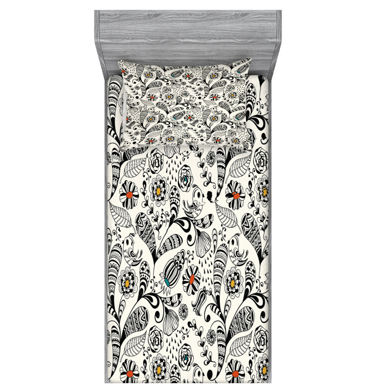 Microfiber Floral Sheet Set, Twin XL Sheet Set with Fitted Sheet