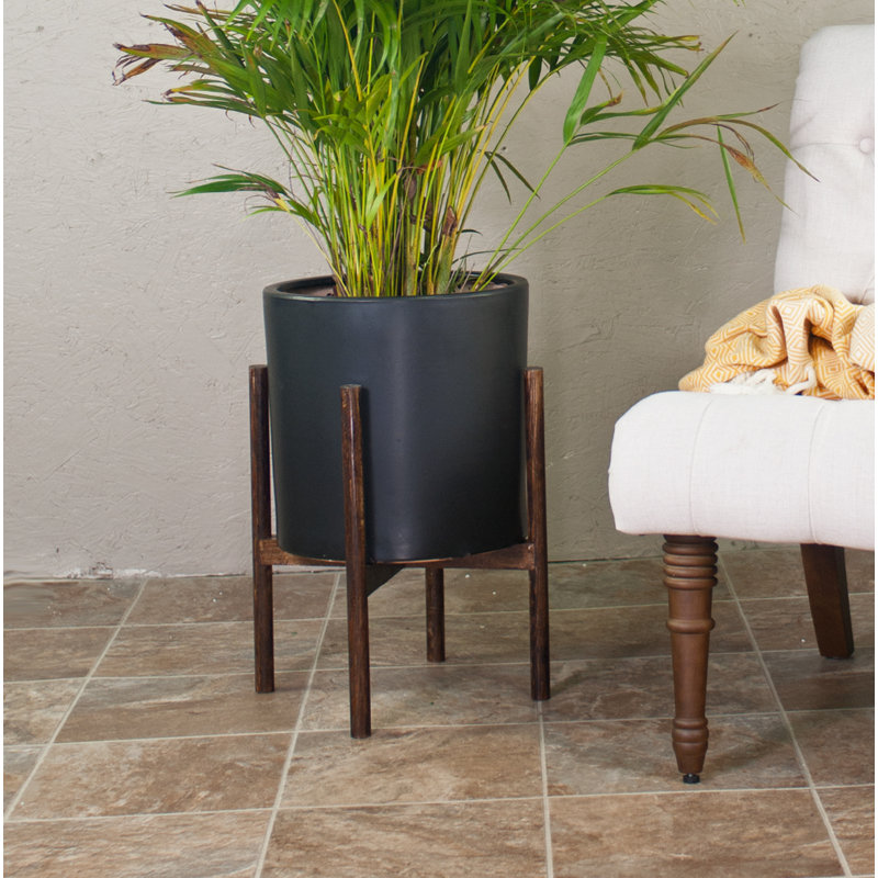Handmade Pot Planter, Black/Dark Walnut, 23" H X 15.5" W X 15.5" D