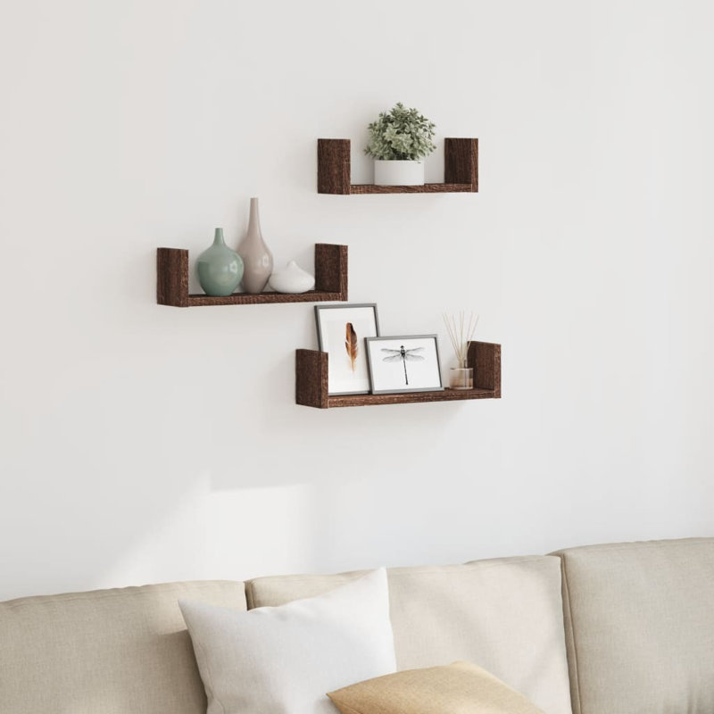 Abdulkadir 3 Piece Solid Wood Floating Shelf Set, 10.5cm H x 40cm W x 10cm D, Artisian Oak