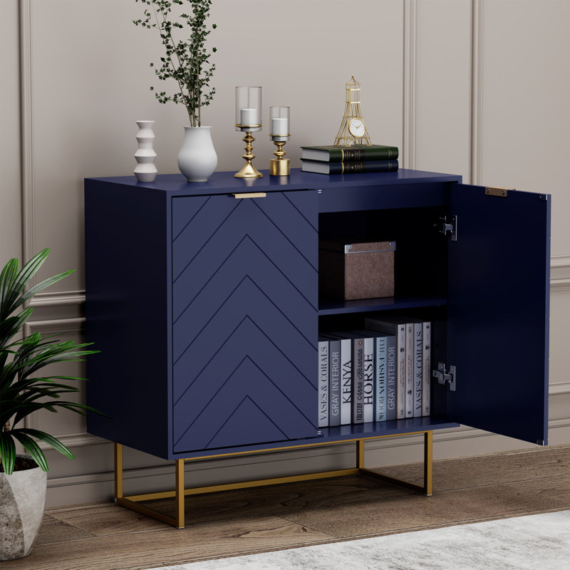 Laurens Manufactured Wood and Metal Accent Cabinet with Adjustable Shelves , Navy Blue
