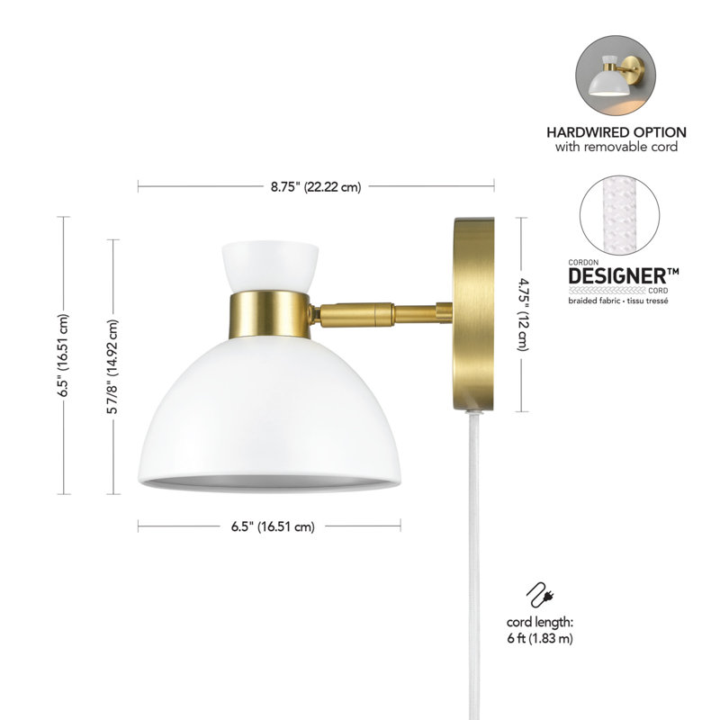 Minami Plug-in Armed Sconce, White
