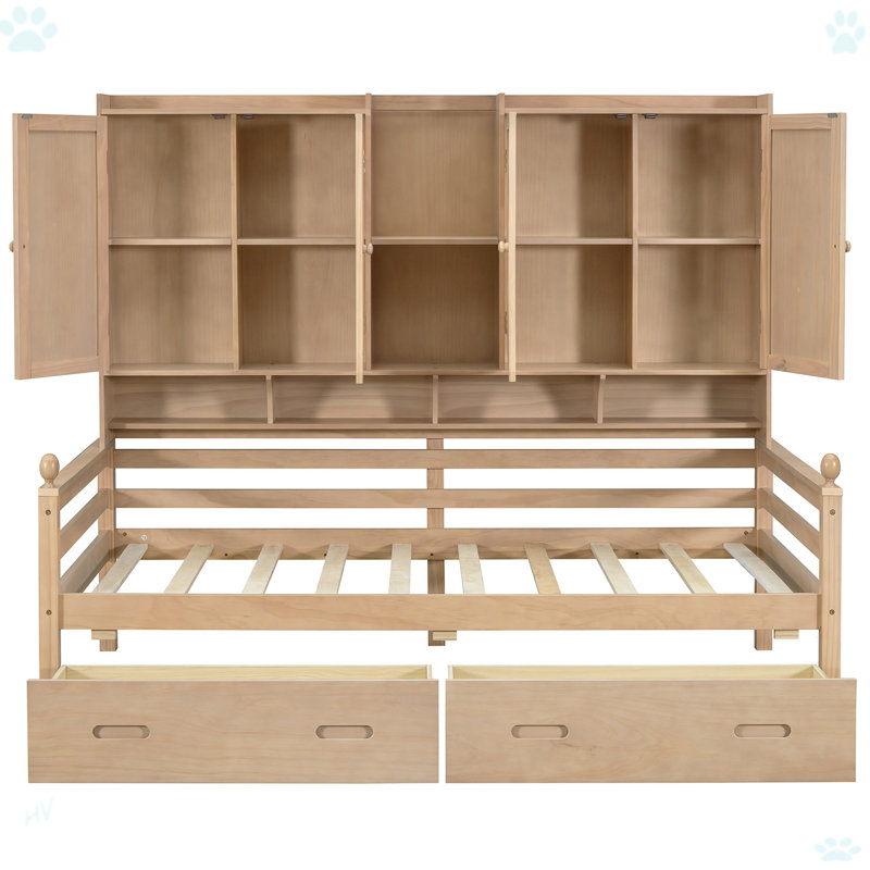 Structure de lit de jour en bois avec tête de lit bibliothèque