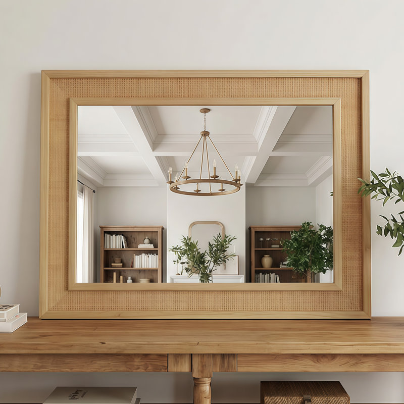 Miroir décoratif en rotin, Jaunâtre / Brun, 36 po x 24 po