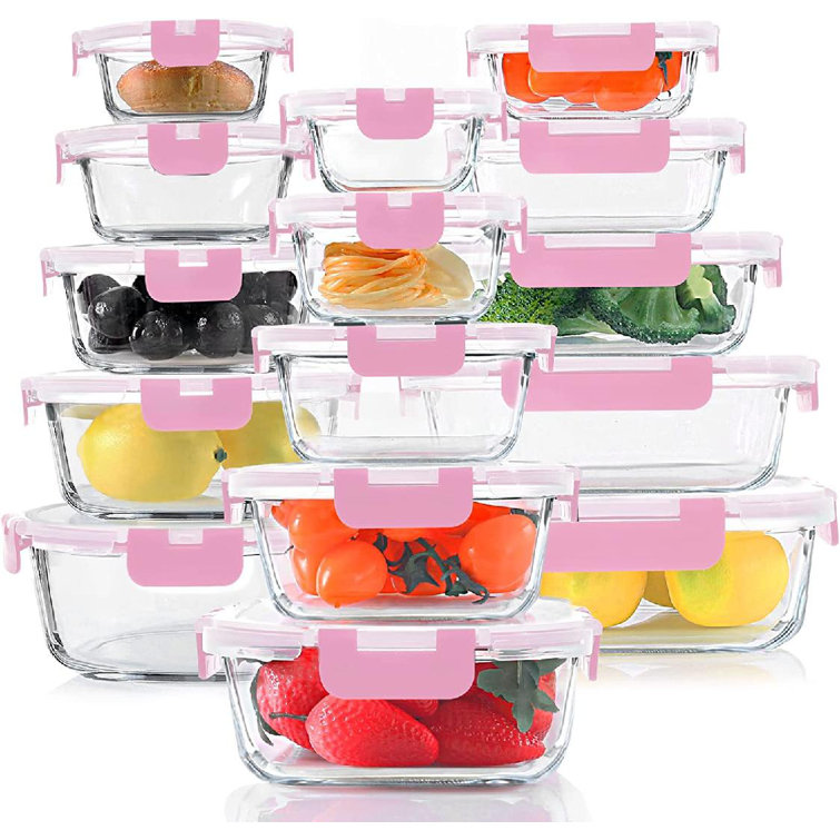 Food Storage Containers with Lids - Plastic Nesting Containers for Food -  BPA Free Stackable Storage Containers for Kitchen - Pink Microwave Safe