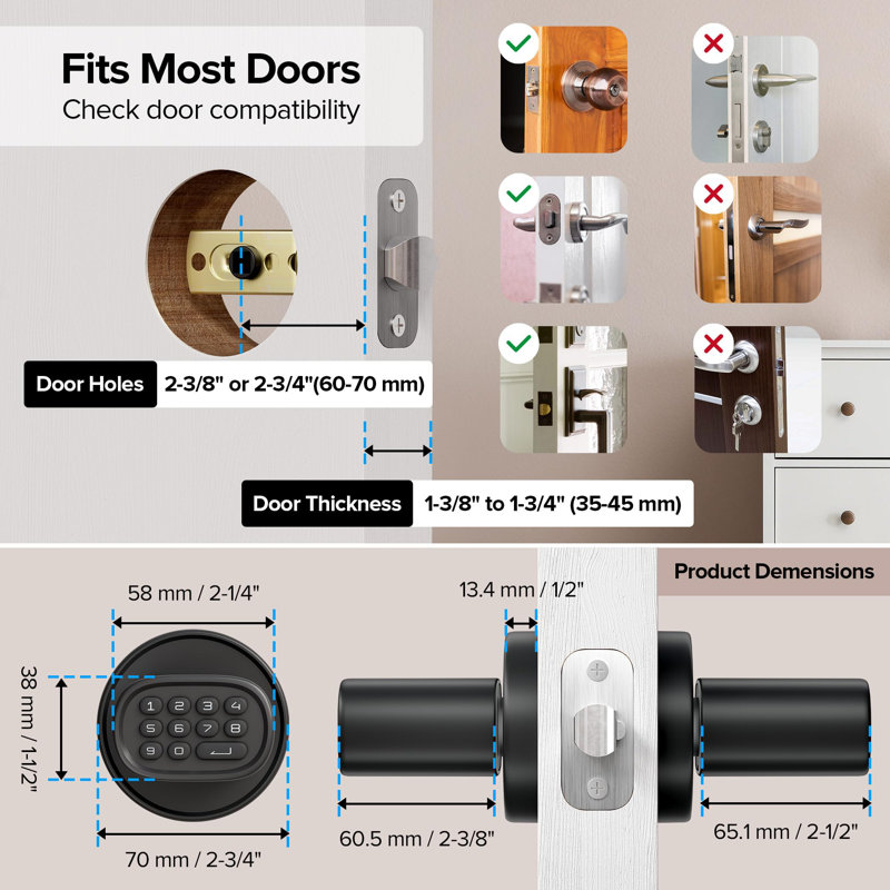 Black Keyless Entry Door Knob with Keypad and Zinc Alloy