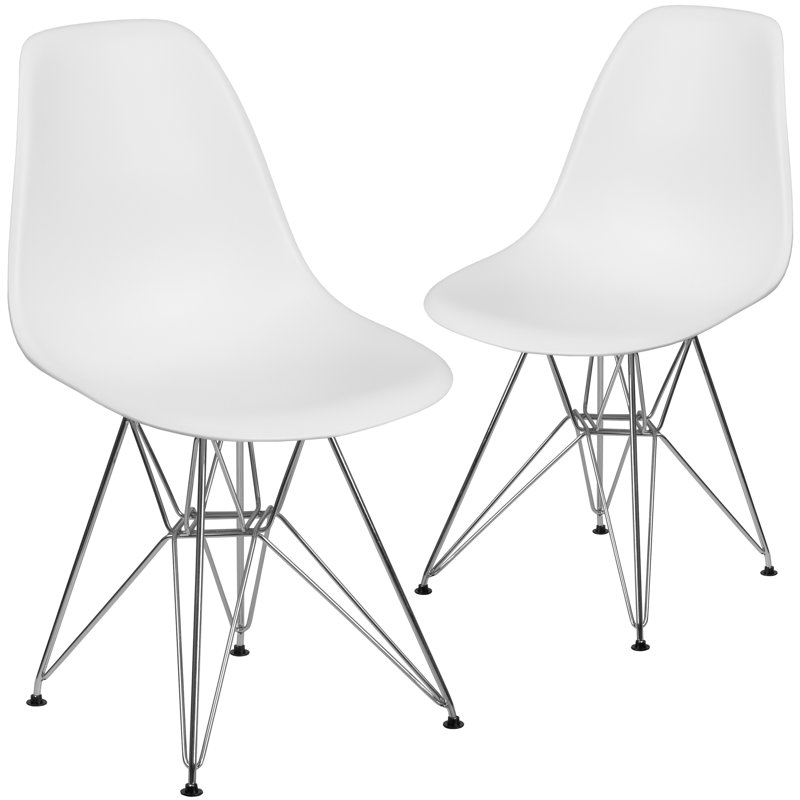 Chaise en plastique Daker avec base chromée, Blanc