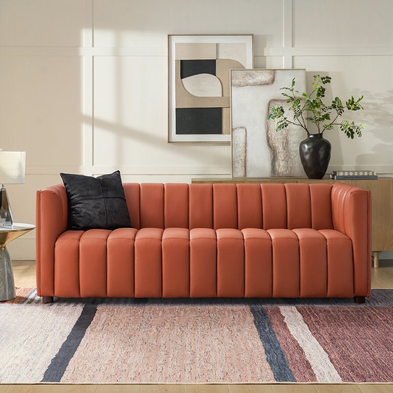 Canapé en cuir véritable 83 po Dareau, Cuir fleur brique