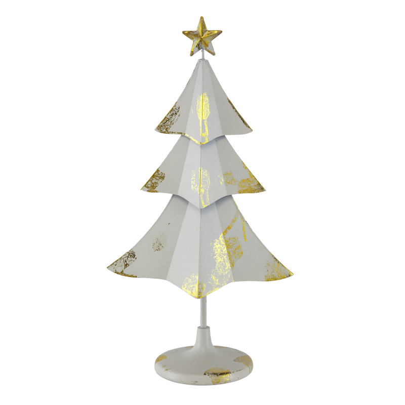 Décoration d'arbre de Noël en fer - 12 po x 6 po x 22 po - blanc, doré