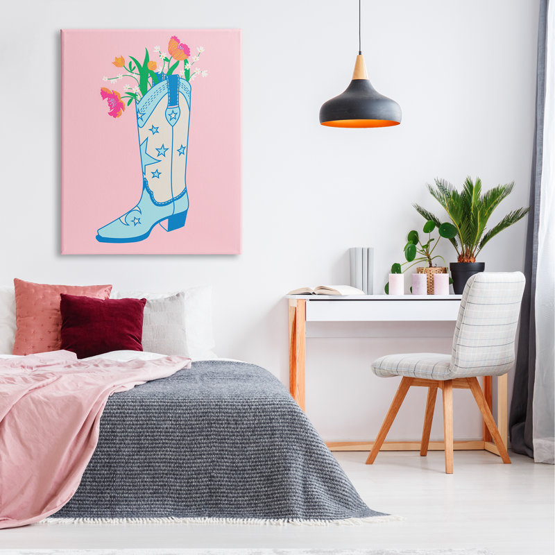 «Pink Floral Cowgirl», art mural sur toile par Grace Popp, H 48 po x l 36 po x P 1,5 po