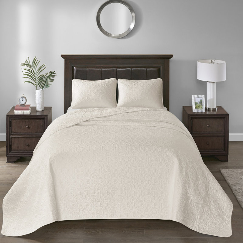 Couvre-lit réversible crème simple - surdimensionné avec bourre en coton prélavé matelassé et 2 taies décoratives pour un confort accru