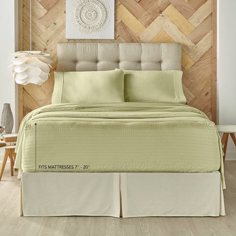 Ensemble de draps en satinette 500 fils, Sauge, Ensemble de draps pour très grand lit + drap-hous