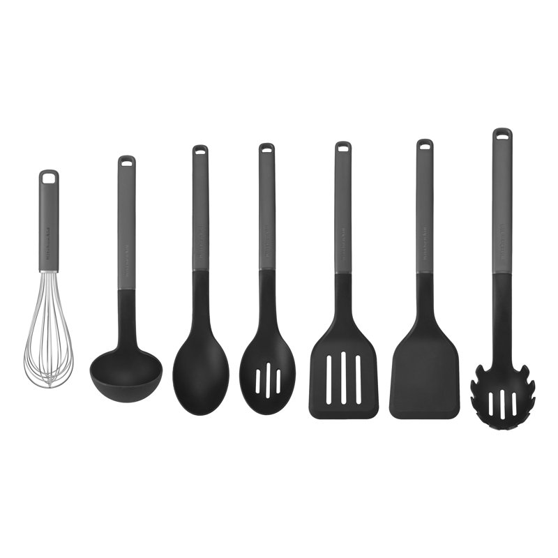 KitchenAid 7pc Utensil Set, Heat Resistant Cooking Utensils, Non-Stick Safe with Durable Handles, 26.5cm, Grey