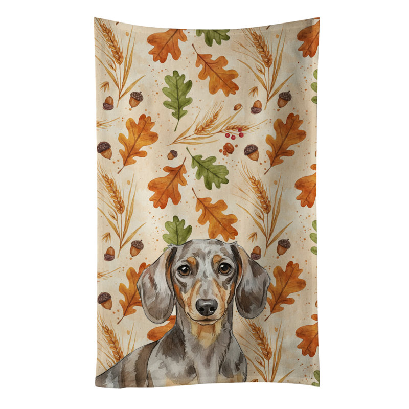 Dapple Dachshund Heirloom Fall Kitchen Towel, Dapple Dachshund