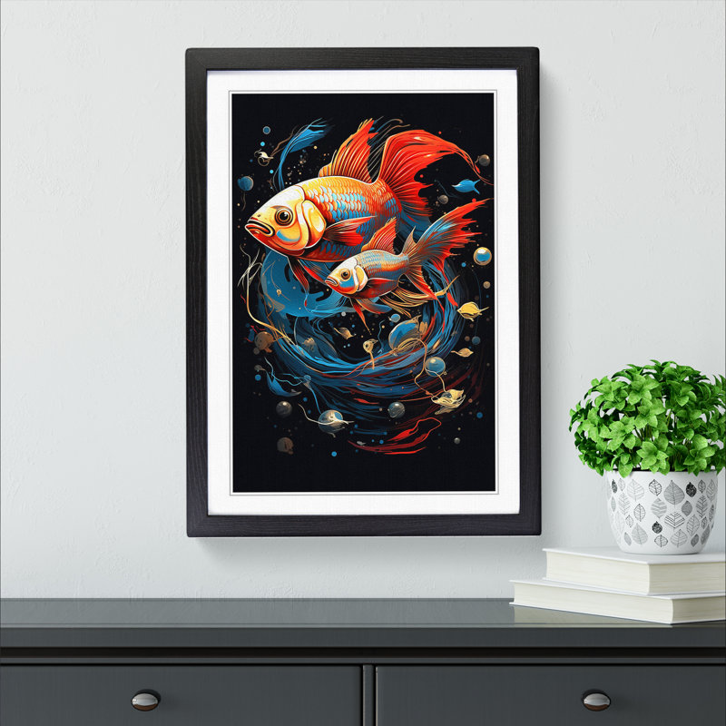 Fish Futurism - Framed Print, 46cm H x 34cm W x 2cm D, Black