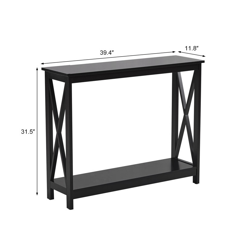 Entryway Table, Expresso Coloured Console, X Frame Design, Open Shelf Storage, Black