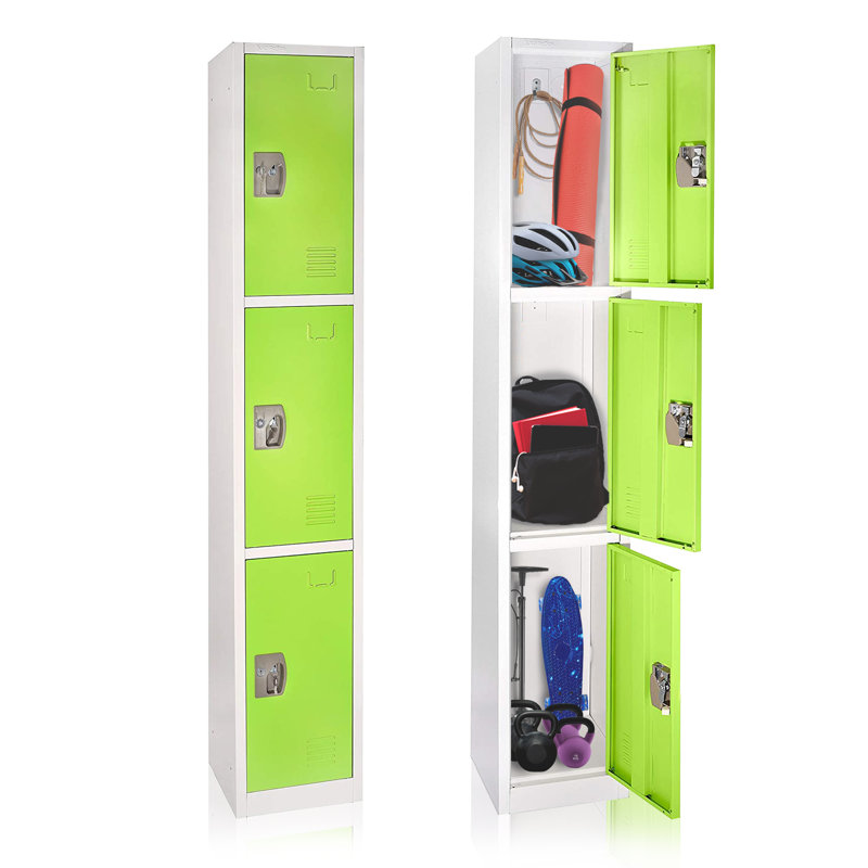 Green 72" Triple-Compartment Steel Storage Locker with Key Lock