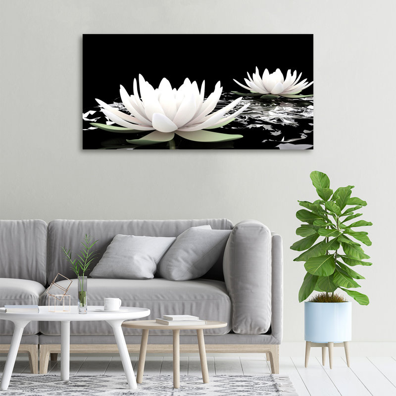 Water Lilies - No Frame Print on Glass, 50cm H x 100cm W x 2cm D, Canvas