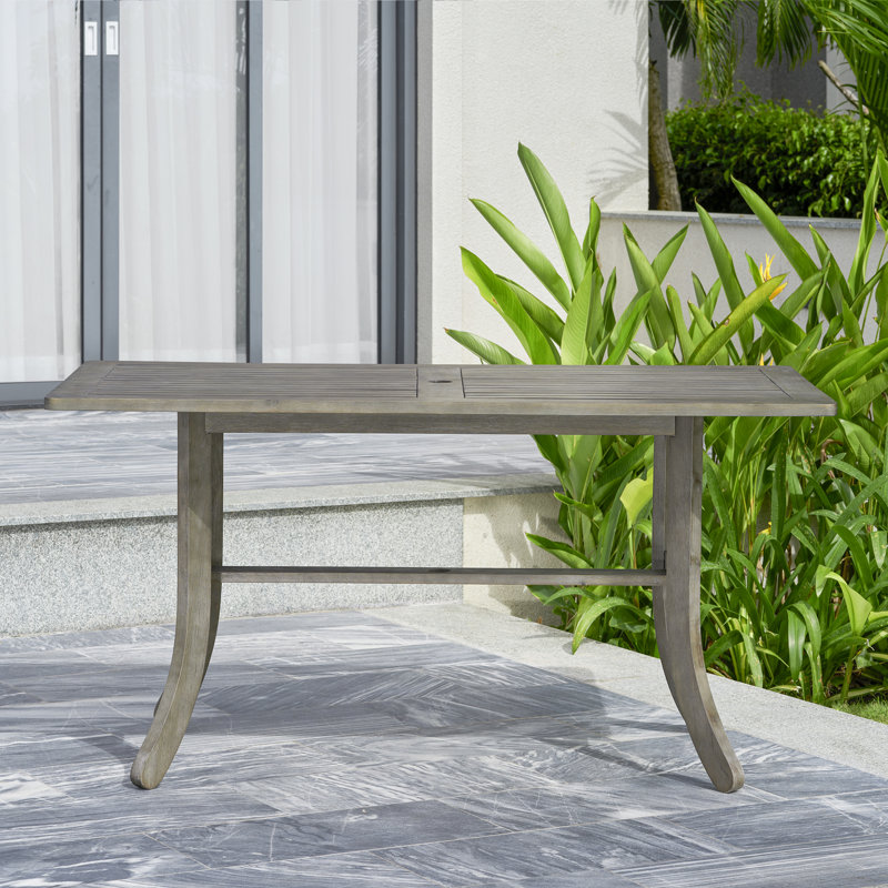 Aleha Rectangular Outdoor Dining Table With Umbrella Hole , 59'' in. W 31'' in. D, Gray