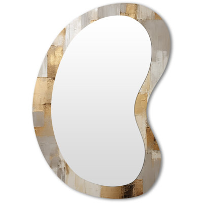 Art scandinave moderne minimaliste beige et doré - miroir mural de forme unique scandinave, grand miroir asymétrique beige, impression d'art en métal