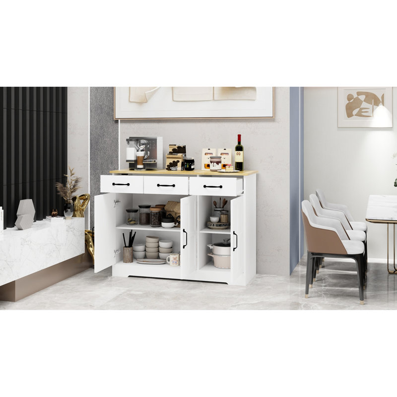 Buffet Farmhouse Buffet avec 3 tiroirs et 3 portes pour la salle à manger salon armoire de cuisine