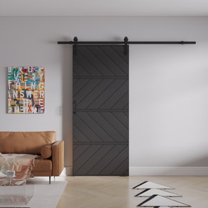 Modern Paneled Manufacture Wood  Sliding Barn Door Wave Design with Installation Hardware Kit(Easy Installation)