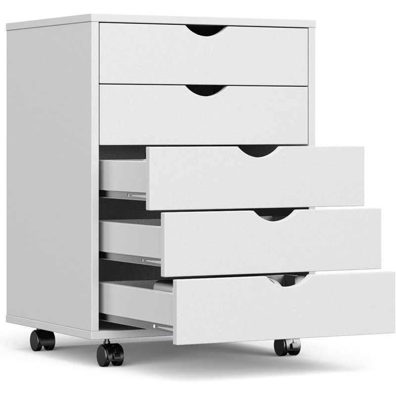 5 Drawer Mobile File Cabinet Under Desk Storage Organization With Wheels Vertical Filing Chest Rolling Wood Small Desk Printer Stand For Home Office, 15.75"D X 18.74"W