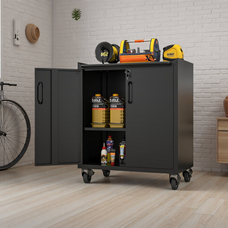 Armoire de rangement en métal robuste avec roulettes - Armoire de rangement pour outils robuste et durable pour les solutions de rangement de garage, de bureau et de maison