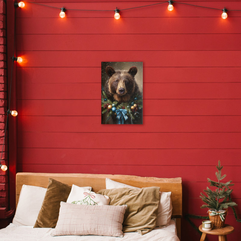 Toile de Noël avec grizzly de Noël, design par Tina LeCour, H 24 po x l 16 po
