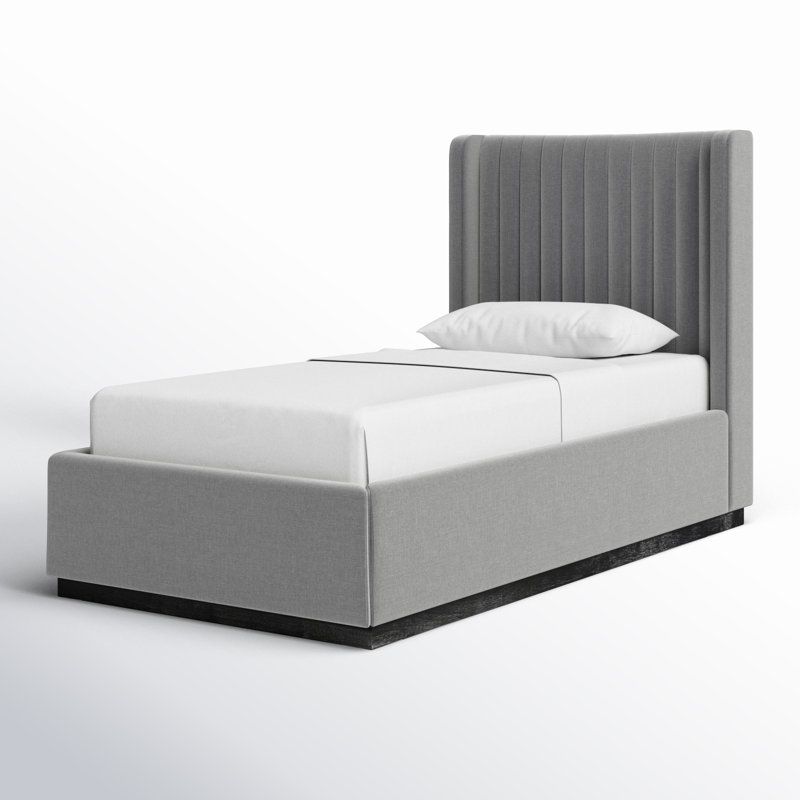 Chamblis Upholstered Wingback Bed, Grey Linen Textured Fabric, Twin