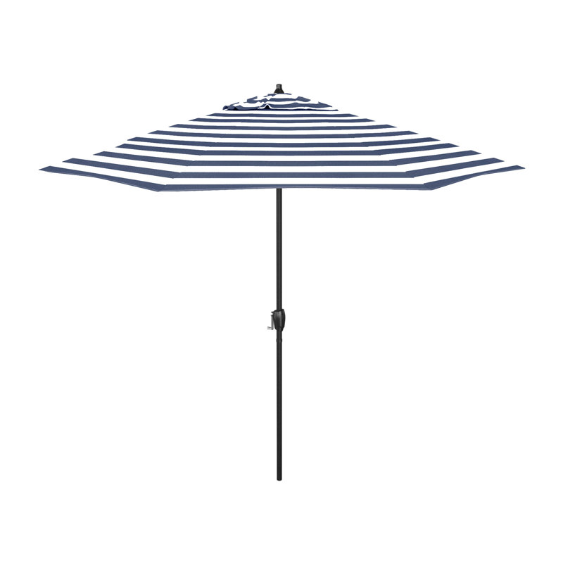 9 Foot Black Aluminum Market Patio Umbrella Fiberglass Ribs And Auto Tilt In Olefin, Navy/White