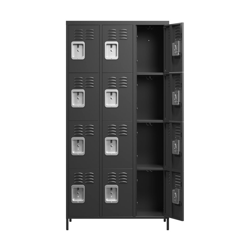 Casiers en métal 12 portes de 72 po h - pour le rangement dans le garage de la salle de gym à domicile, casiers noirs, solides et stables, armoire de rangement pour employés à 12 portes pour espaces multiples, polyvalente