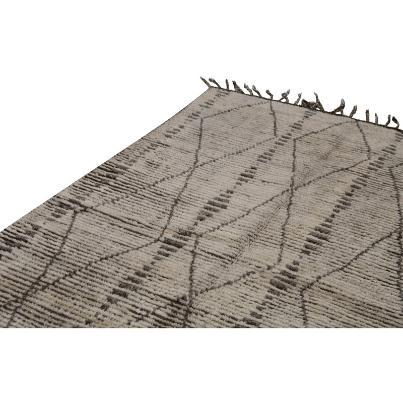 Hand Knotted Wool Area Rug in Beige And Brown