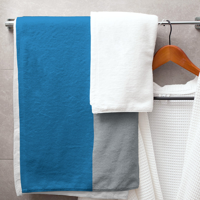 Cotton Blend Lightweight Bath Towel, Blue/Silver/White