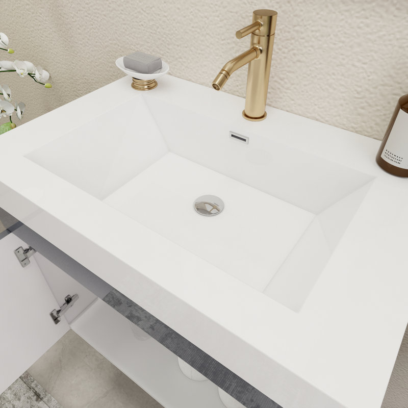 29.5" Wall-Mounted Single Bathroom Vanity Set, Glossy Gray