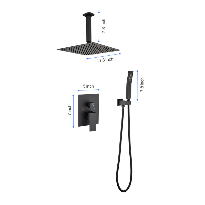 Shower Head System Ceiling Mounted Shower, Matte Black