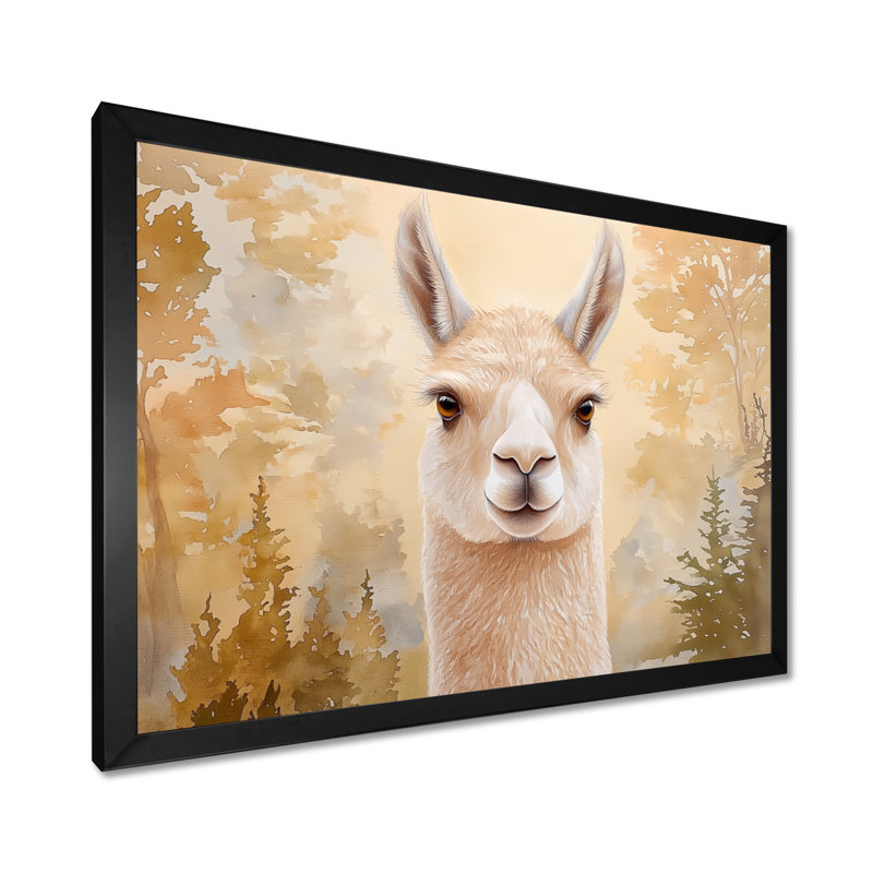 Portrait de lama dans la forêt I - salon d'art mural lama, H 24 po x l 32 po, Noir